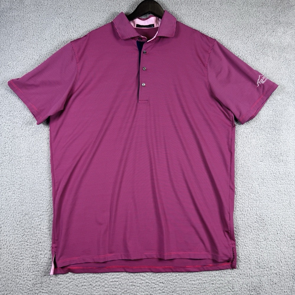 Greyson Polo Shirt Mens XL Pink Blue Stripe Performance Stretch Firerock CC Golf